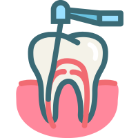 Icon depicting a root canal with a drill going into a tooth.