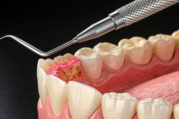 Model of teeth with diseased gums.